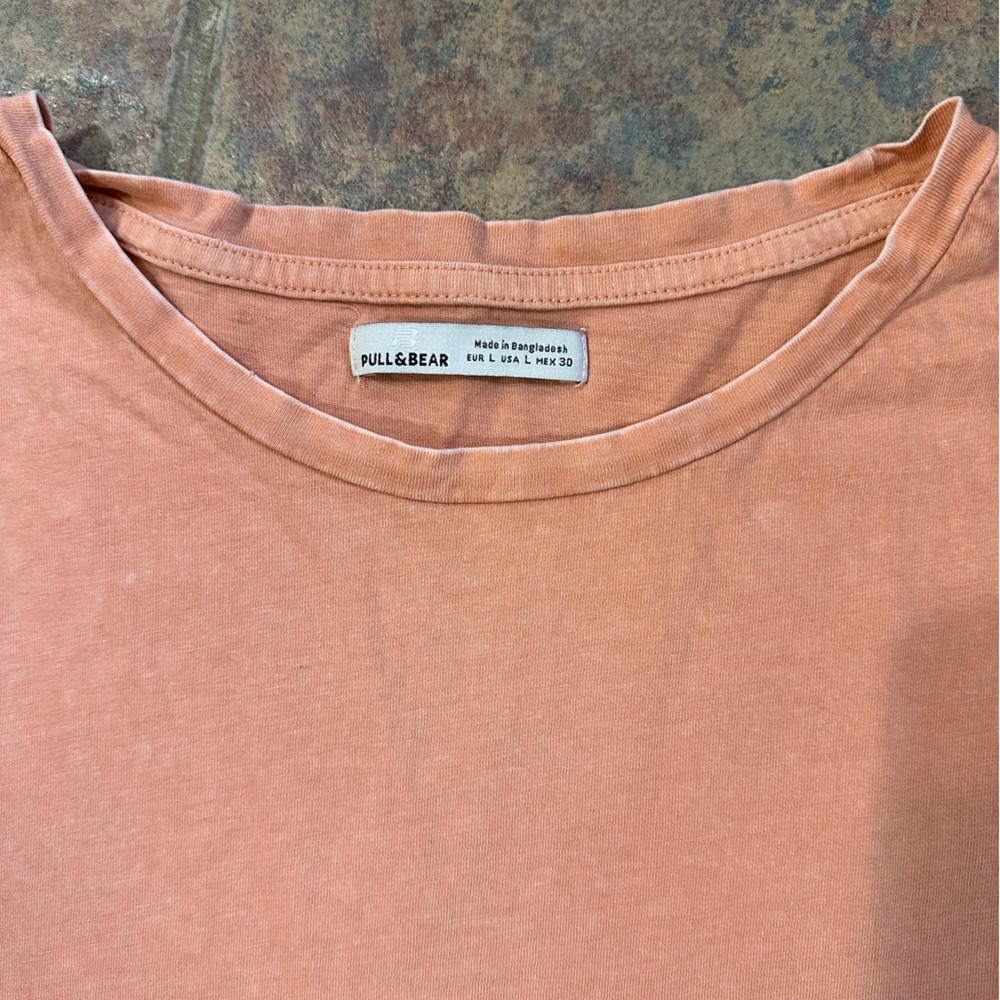 Pull & Bear Women’s Large Short Sleeve Shirt, Salmon Orange Color With Ruffles View 6